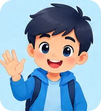 Maskot anak laki-laki melambaikan tangan
